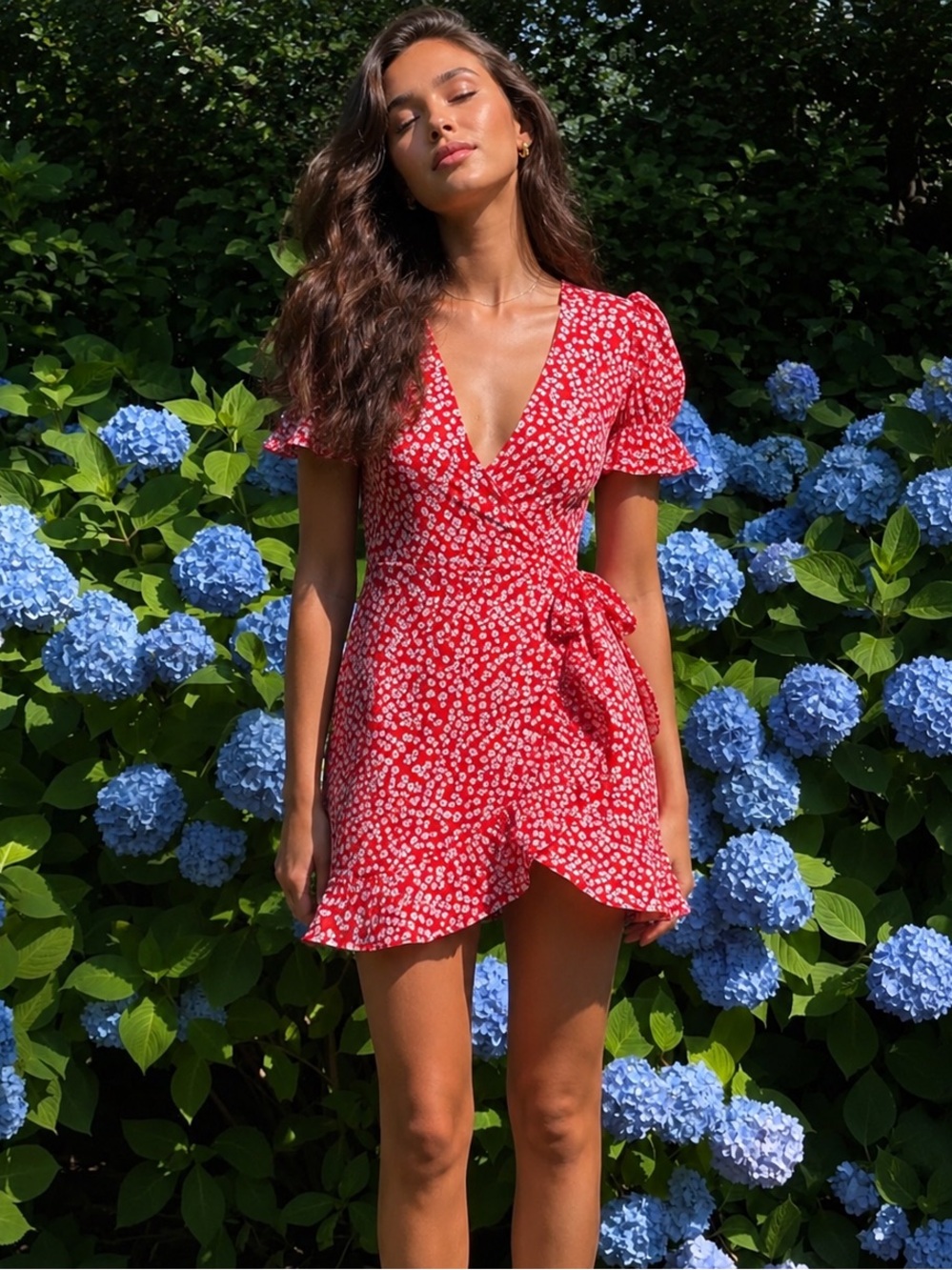 Princess Polly Poppy Moore Floral Wrap Romper | Red & White Floral Mini Playsuit